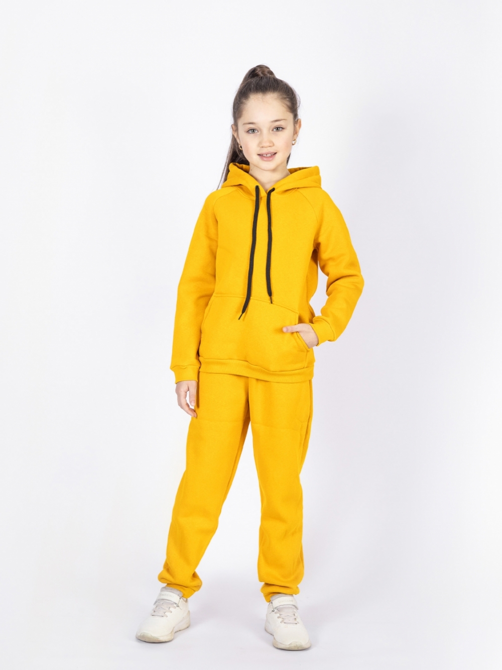 296-А. Свитшот с капюшоном  + Штаны, хлопок 65%, 35% ПЭ, 3-х нитка (начес) апельсин 122,128,134,140