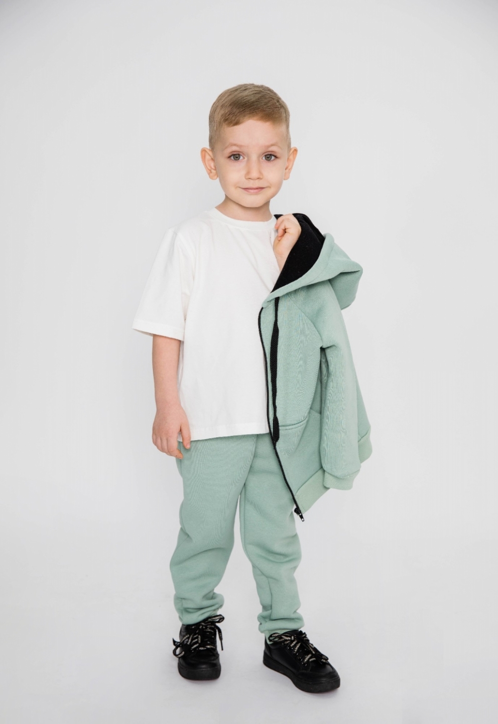 319-ОЛ. Костюм детский  на молнии, олива, хлопок 65%, 35% ПЭ, 3-х нитка (начес) 80,86,92