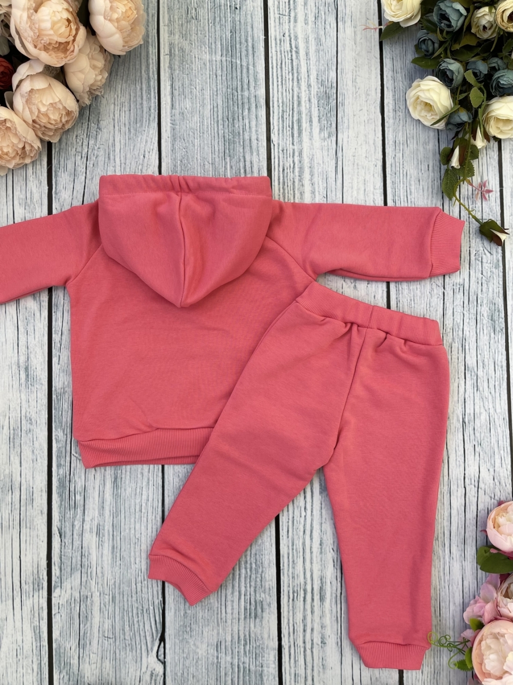 311-М. Свитшот с капюшоном + Штаны, хлопок 65%, 35% ПЭ, 3-х нитка ( без начеса) малина 98,104,110,116