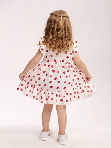 342-КЛ. Платье детское из муслина, хлопок 100%, клубника, р. 98,104,110,116