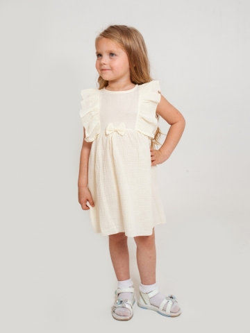 Купить 322-СЛ. Платье из муслина детское, хлопок 100% сливочный, р. 98,104,110,116 в Майкопе