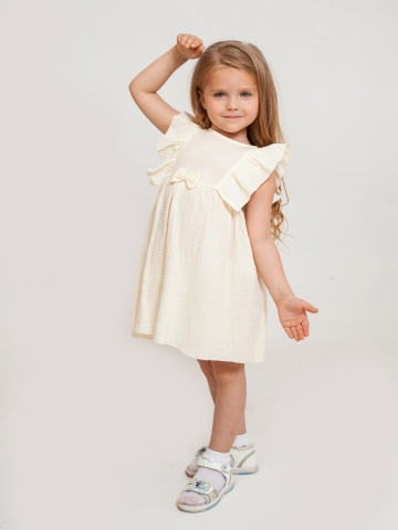 Купить 322-СЛ. Платье из муслина детское, хлопок 100% сливочный, р. 74,80,86,92 в Майкопе