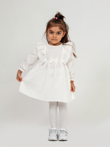 Купить 321-МО. Платье из муслина детское, хлопок 100% молочный, р. 74,80,86,92 в Майкопе