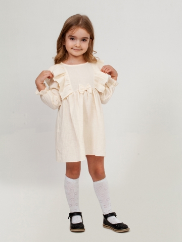 Купить 321-СЛ. Платье из муслина детское, хлопок 100% сливочный, р. 98,104,110,116 в Майкопе