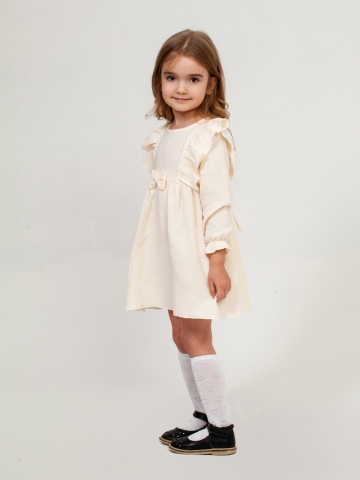 Купить 321-СЛ. Платье из муслина детское, хлопок 100% сливочный, р. 74,80,86,92 в Майкопе
