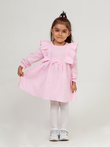 Купить 321-Р. Платье из муслина детское, хлопок 100% розовый, р. 74,80,86,92 в Майкопе